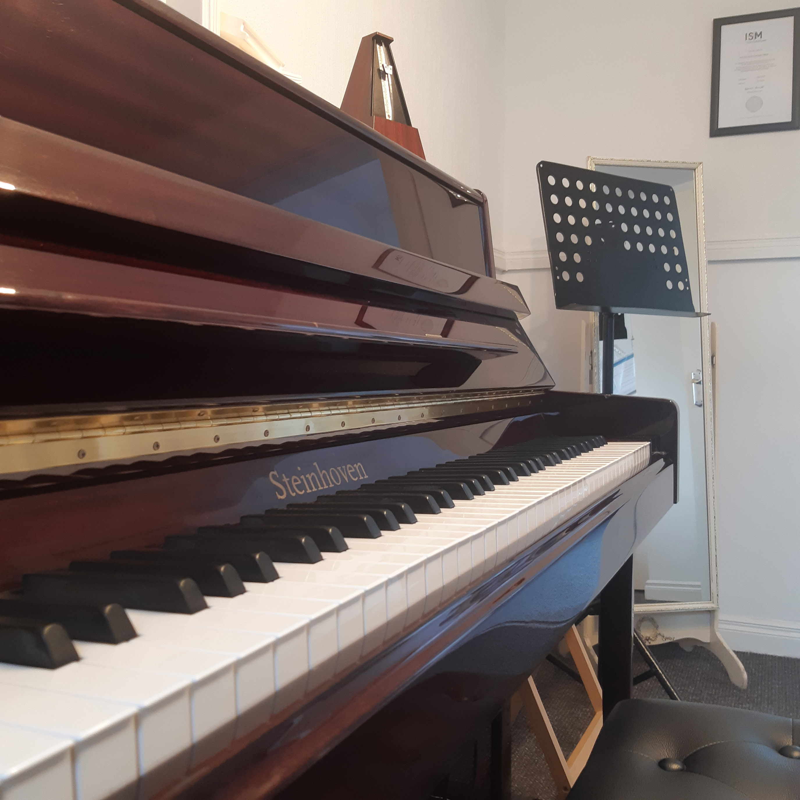 a third close up image of the Steinhoven piano keys at the Just Piano tuition studio